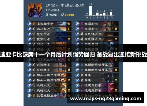 迪亚卡比缺席十一个月后计划强势回归 备战复出迎接新挑战 迪亚卡比缺席十一个月后计划强势回归 备战复出迎接新挑战