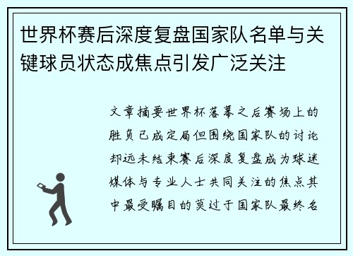 世界杯赛后深度复盘国家队名单与关键球员状态成焦点引发广泛关注